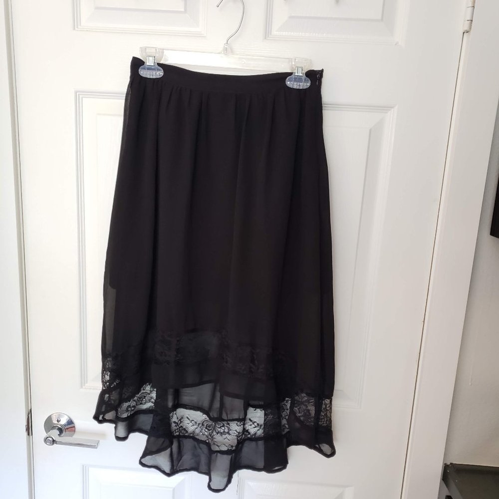 Black High-Low Skirt with Lace Trim